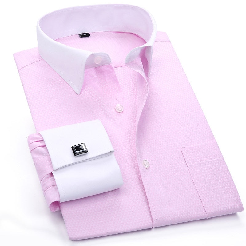 Men's Shirt Dress Shirt French Cuff Shirt Plain Office & Career Wedding Party White Pink Blue Light Purple Long Sleeve Lapel Spring &  Fall Clothing Apparel Front Pocket2