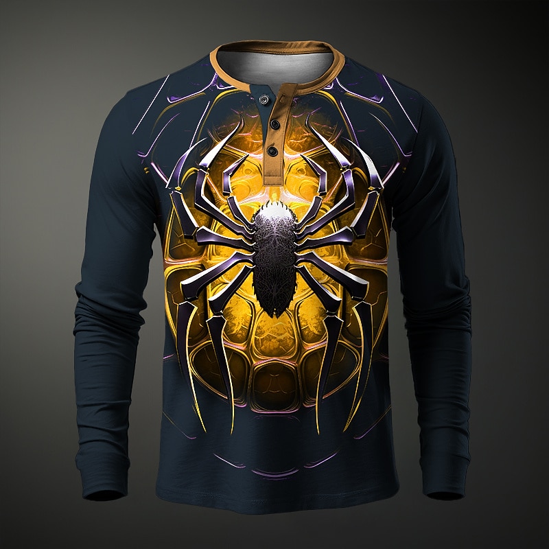 Men's Graphic Spiders Henley Shirt Long Sleeve 3D Print Fashion Daily Casual Casual Holiday Going out Spring &  Fall Yellow Red Blue Purple Henley Henley T-Shirt2