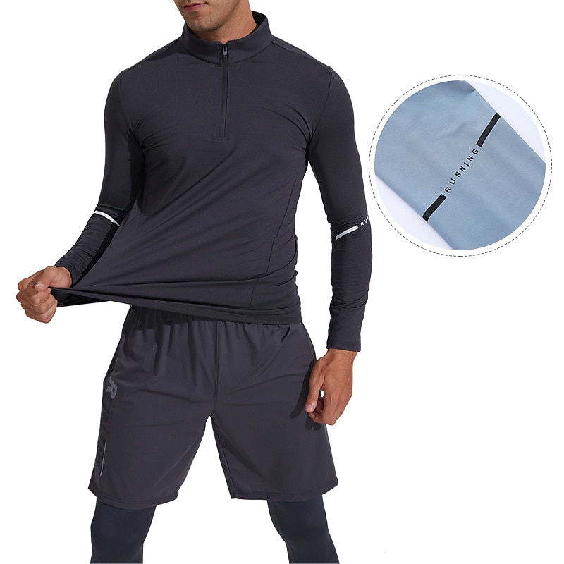 Men's Gym Shirt Compression Shirt Fishing Shirts Zip Polo Stand Collar Long Sleeve Sports & Outdoor Vacation Going out Casual Daily Quick dry High Stretch Breathable Soft Plain Black White Activewear2