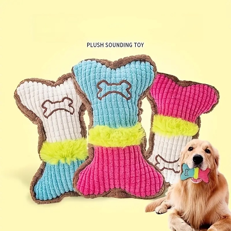 1pc Bone Design Pet Grinding Teeth Squeaky Plush Toy Durable Chew Toy For Dog Interactive Supply4