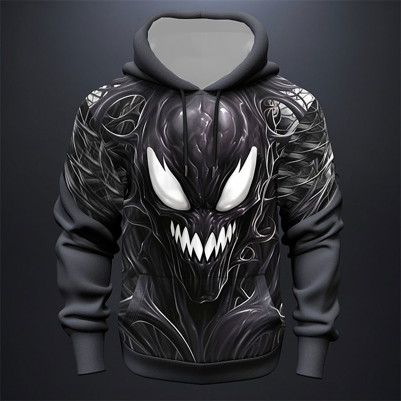 Men's Graphic Monster Hoodie Hoodies Sweatshirt Fashion Daily Long Sleeve Hooded Vacation Sports Outdoor Holiday Black Dark Gray Print Front Pocket Spring &  Fall Designer