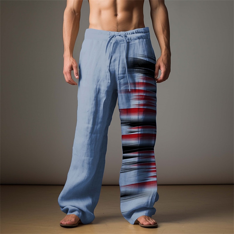 Men's Color Block Linen Pants Pants Trousers Baggy Pants Mid Waist Vintage Outdoor Daily Wear Streetwear Fall & Winter Blue Green Gray3