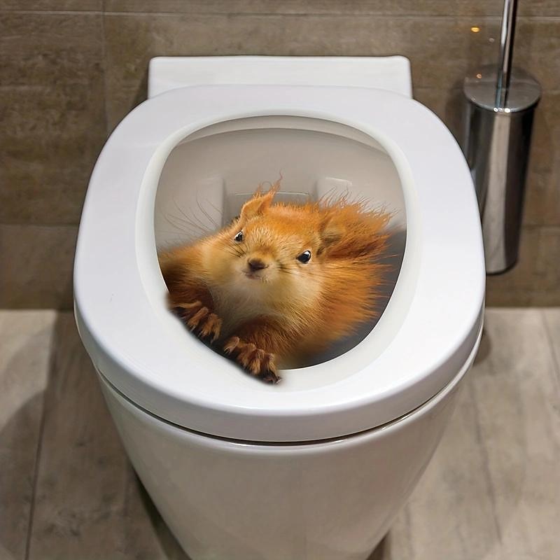 3D Three-dimensional Squirrel Toilet Lid Decal, Removable Self Adhesive Wall Sticker, Creative Toilet Cover Decorative Sticker, Bathroom Decor asethetic room decor, home decor2
