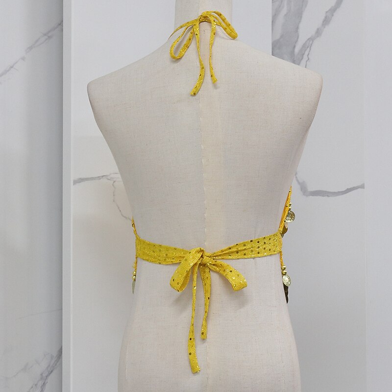 Belly Dance Vest Copper Coin Pure Color Splicing Women's Performance Training Sleeveless High Polyester2