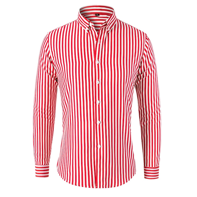 Men's Shirt Dress Shirt Button Down Shirt Black White Red Long Sleeve Stripes Lapel Spring &  Fall Office & Career Wedding Party Clothing Apparel4