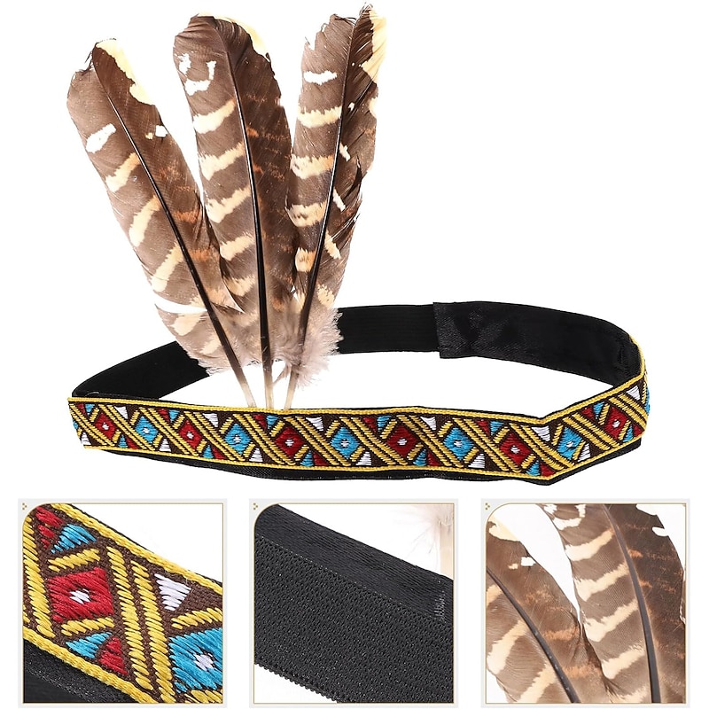 CARNIVAL African Drum Headwear Indian Headband Pheasant Tail Headwear Handmade Christmas Supplies Jewelry Birthday Props2
