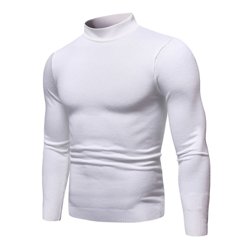 Men's Pullover Sweater Jumper Knit Sweater Ribbed Knit Regular Knitted Plain Mock Neck Basic Keep Warm Daily Wear Going out Clothing Apparel Fall Winter Wine Black M L XL2