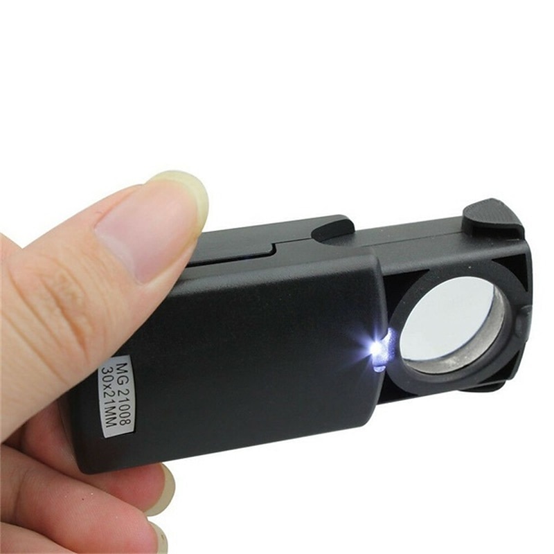 Foldable 3 in 1 30x 45x 60x LED UV Lighted Magnifier Jewelers Loupe Loop Magnifying Glass Jewelry Magnifier