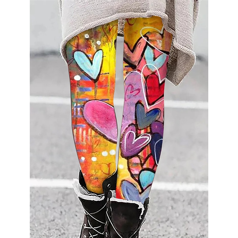 Women's Leggings Active Fashion Ankle-Length High Waist Heart Print High Cut Outdoor Comfortable Breathable Stretchy Vacation Valentine's Day Wine Black White Pink Spring Regular Fit3