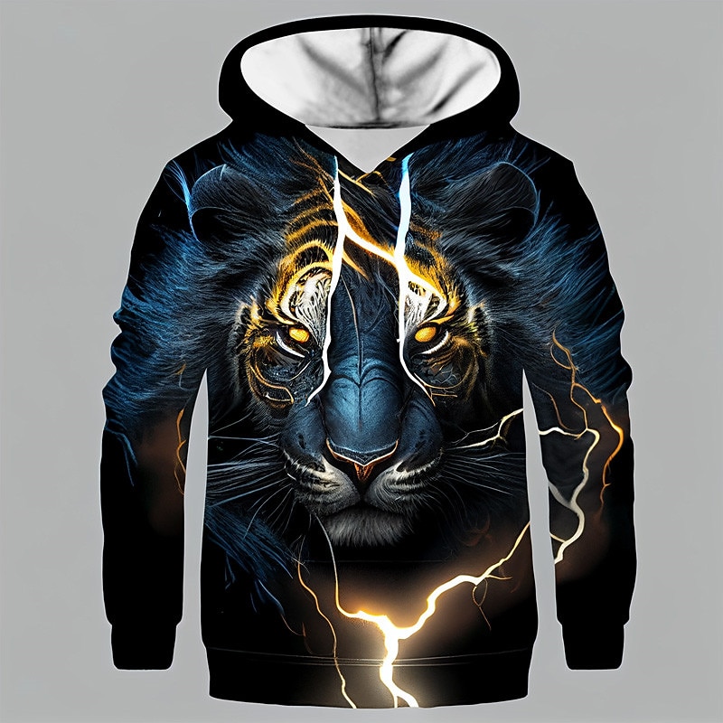 Boys 3D Tiger Hoodie Pullover Long Sleeve 3D Print Spring Fall Fashion Streetwear Cool Kids 3-12 Years Hooded Outdoor Casual Daily Regular Fit3