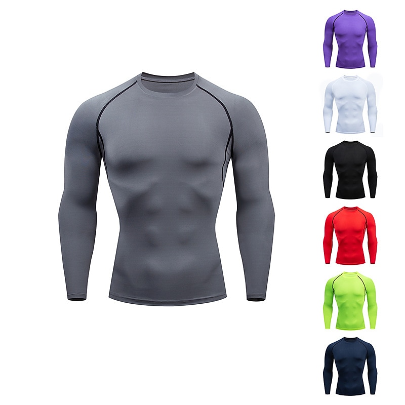 Men's Gym Shirt Sports T-Shirt Crew Neck Long Sleeve Sports & Outdoor Fitness Gym Soft Plain Black White Activewear Fashion Sport