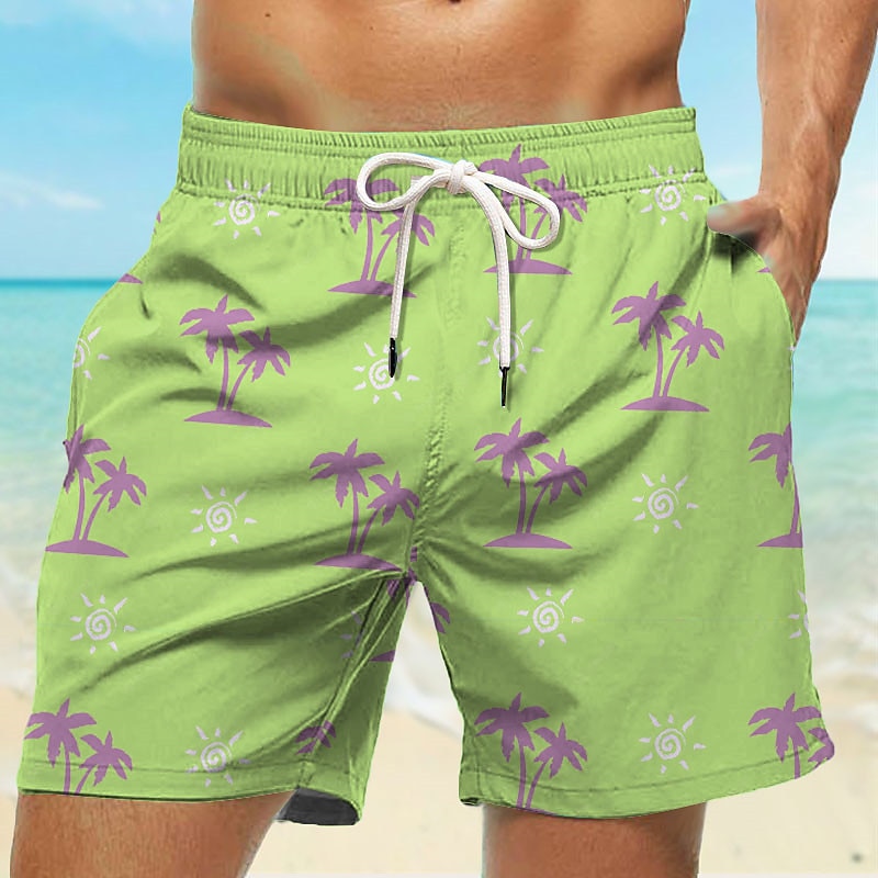 Men's Coconut Tree Swim Trunks Swim Shorts Board Shorts Mid Waist Hawaiian Casual Holiday Beach Drawstring with Mesh lining Elastic Waist Designer Clothing Apparel2