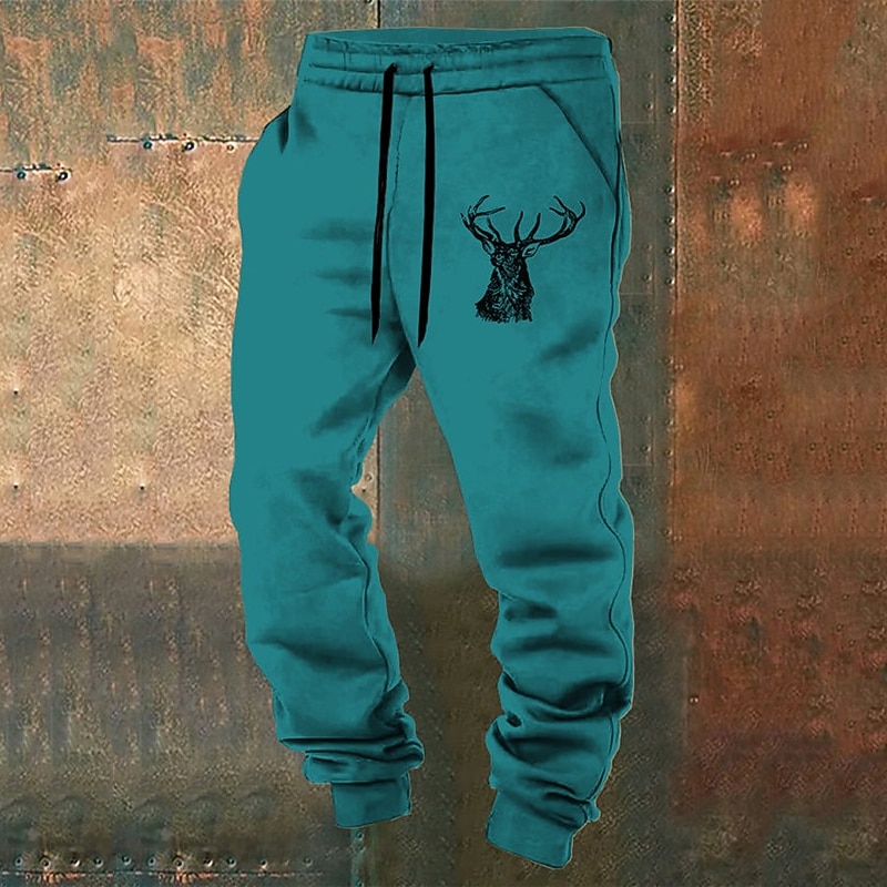 Elk Vintage Men's 3D Print Sweatpants Joggers Pants Trousers Outdoor Street Casual Daily Polyester Lake blue White Blue S M L Mid Waist Elasticity Pants2