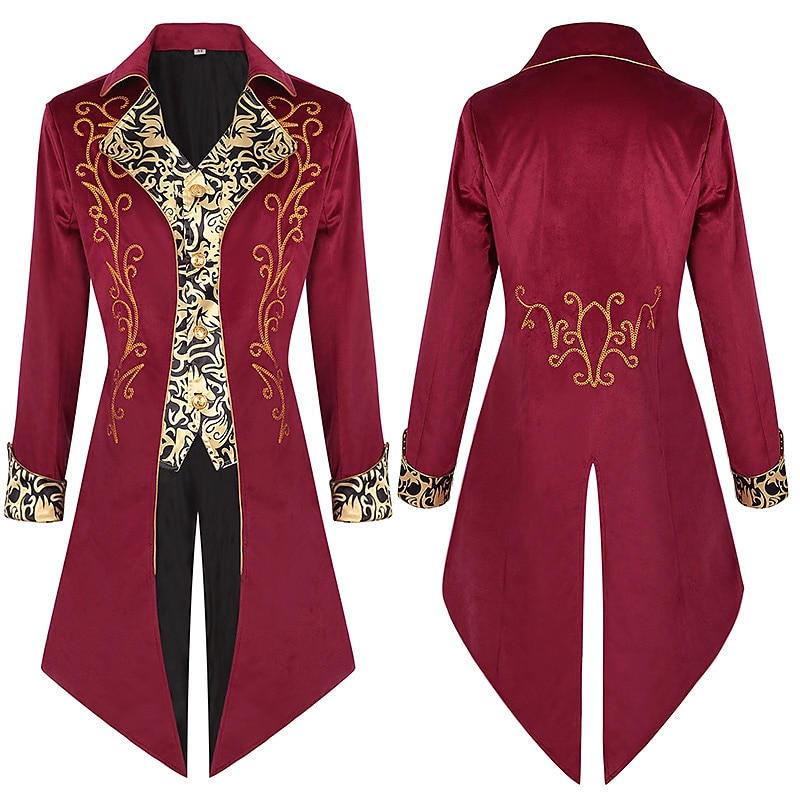 Punk & Gothic Medieval Steampunk Coat Trench Coat Outerwear Prince Plague Doctor Nobleman Solid Colored Fancy Dress Men's Royal Steampunk Carnival Masquerade Party / Evening Adults' Coat2