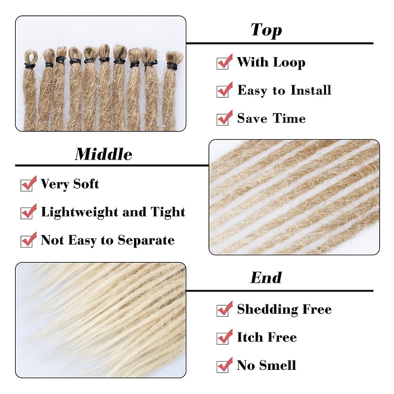24 Inch Synthetic Dreadlock Extensions 20 Strands Hippie Single Ended Dreads Ombre Blonde 0.6 cm Width Loc Extensions Reggae Style Crochet Hair for Women3
