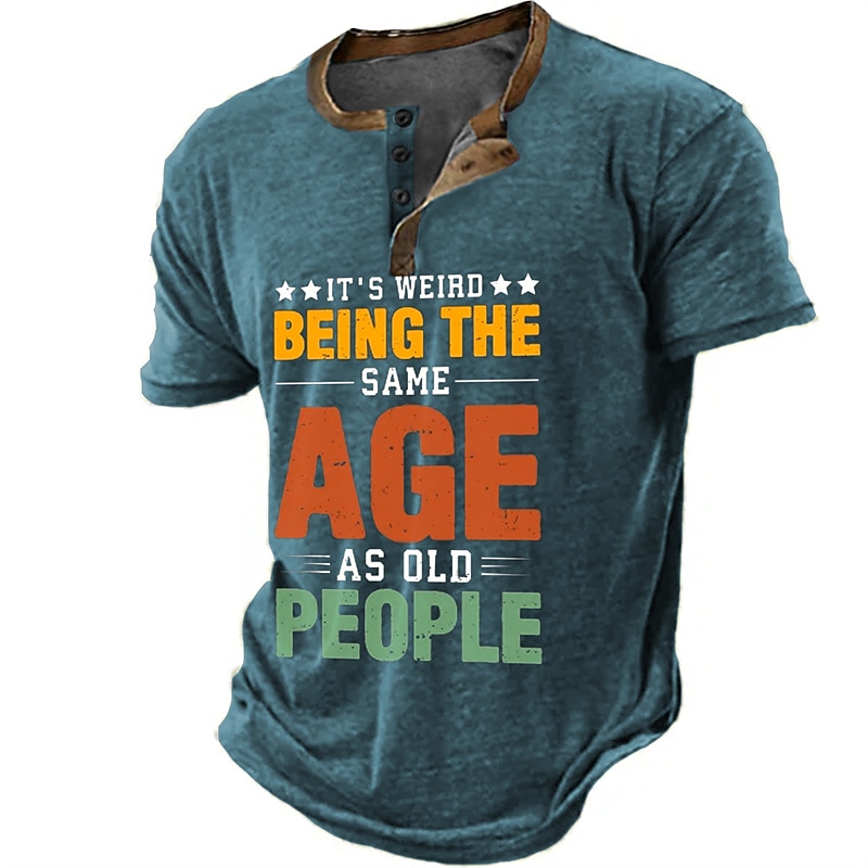 Men's Graphic Letters T shirt Henley Shirt Short Sleeve 3D Print Fashion Retro Vintage Classic Sports Outdoor Holiday Going out Spring & Summer Blue Dark Blue Gray Henley Henley T-Shirt2