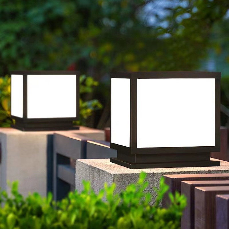 Outdoor Column Light IP65 E26 Waterproof Glass Column Light Outdoor Square LED Column Light Villa Courtyard Fence Landscape Column Light Aluminum Column Light3