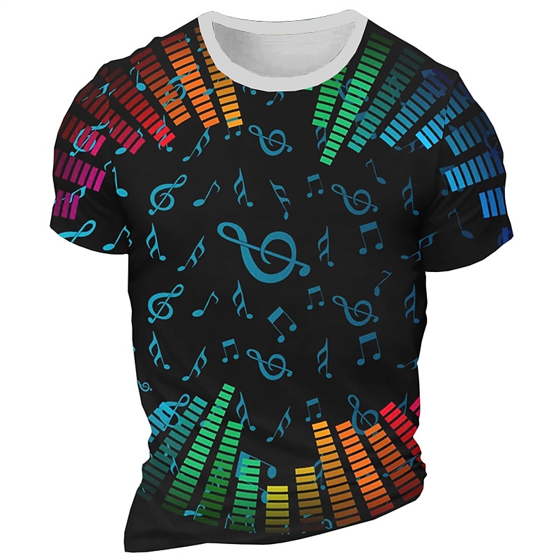 Music Festival Men's Graphic Musical Notes T Shirt Short Sleeve T shirt 3D Print Crew Neck Shirt Daily Designer Retro Vintage Carnival Sports Outdoor Holiday Black White Navy Blue Spring & Summer4