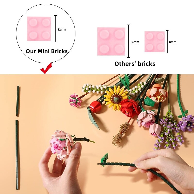 Women's Day Gifts Miniature Building Blocks Bouquet Set Artificial Flowers Home Decor Valentine's Day Girlfriend Gift Mother's Day Gift B Mother's Day Gifts for MoM4