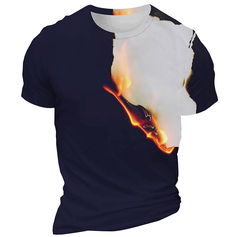 Men's Graphic Fire T Shirt Short Sleeve T shirt 3D Print Crew Neck Shirt Daily Designer Retro Vintage Sports Outdoor Holiday Going out Black Burgundy Navy Blue Spring & Summer Clothing Apparel S M L2