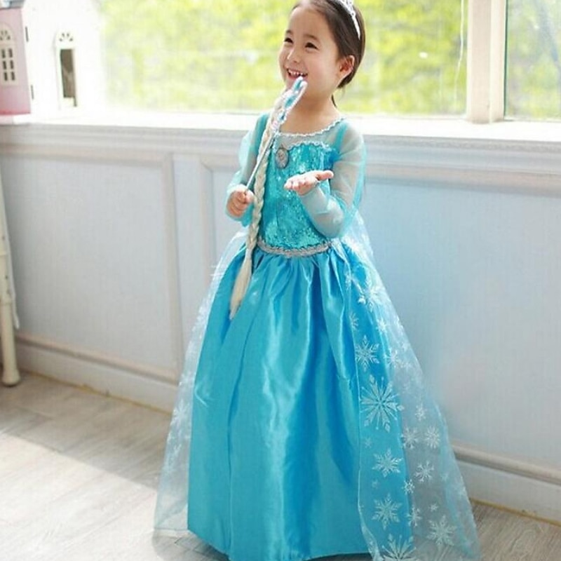 Kids Girls' Dress Solid Colored Long Sleeve Performance Party Princess Beautiful Polyester Maxi A Line Dress Fall Winter 3-10 Years Light Blue2