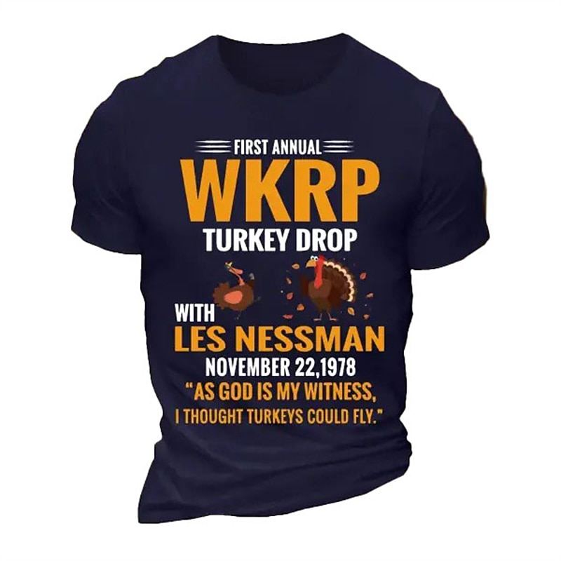 Men's Funny WKRP Turkey Drop Les Nessman T-Shirt 1978 Thanksgiving Graphic Tee "I Thought Turkeys Could Fly" Quote4