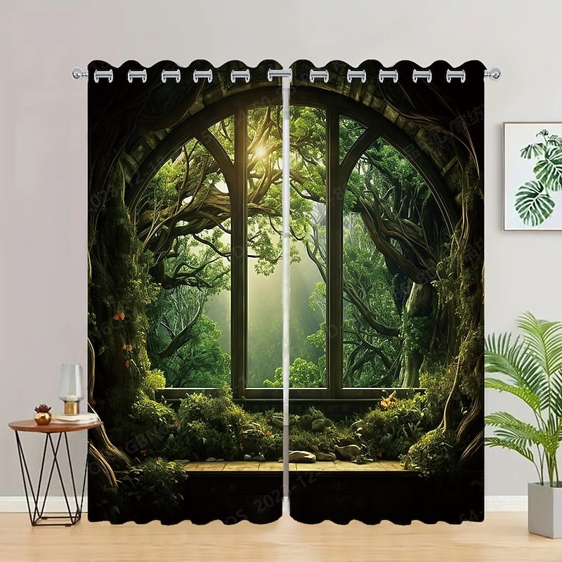 2 Panels Landscape Forest Curtain Drapes Blackout Curtain For Living Room Bedroom Kitchen Window Treatments Thermal Insulated Room Darkening