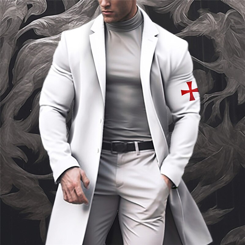 Men's Cross Winter Coat Overcoat Coat Warm Comfortable Breathable Fashion Streetwear Business Work Wear to work Going out Pocket Print Fall & Winter Turndown Long Sleeve Black White khaki2