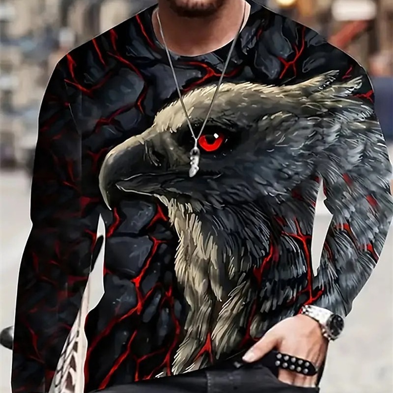 Men's Graphic Animal Eagle T Shirt Long Sleeve T shirt 3D Print Crew Neck Shirt Fashion Designer Casual Sports Outdoor Holiday Going out Blue Sky Blue Red Spring &  Fall Clothing Apparel S M L XL 2XL