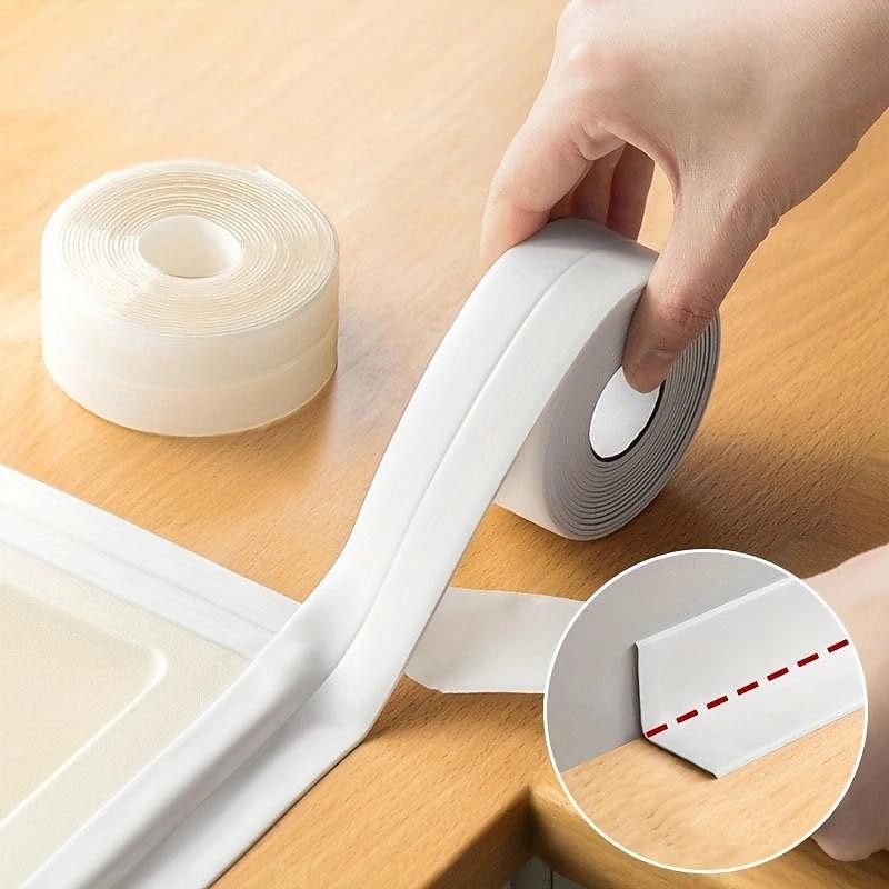 1roll Waterproof Mildew-proof Toilet Caulk Strip, Bathroom Self-adhesive Sealing Tape, Bathroom Waterproof Tape To Prevent Moisture And Mold, Beautiful Seam Stickers On The Edge Of The Bathroom Toilet2