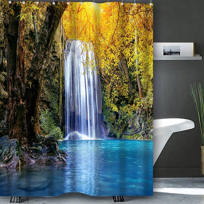 Shower Curtain with Hooks 180cm*180cm(70"*70") Polyester Washable Waterproof Pattern Bathroom Bathtub Deco Rustic Farmhouse Wooden Vintage Barn4