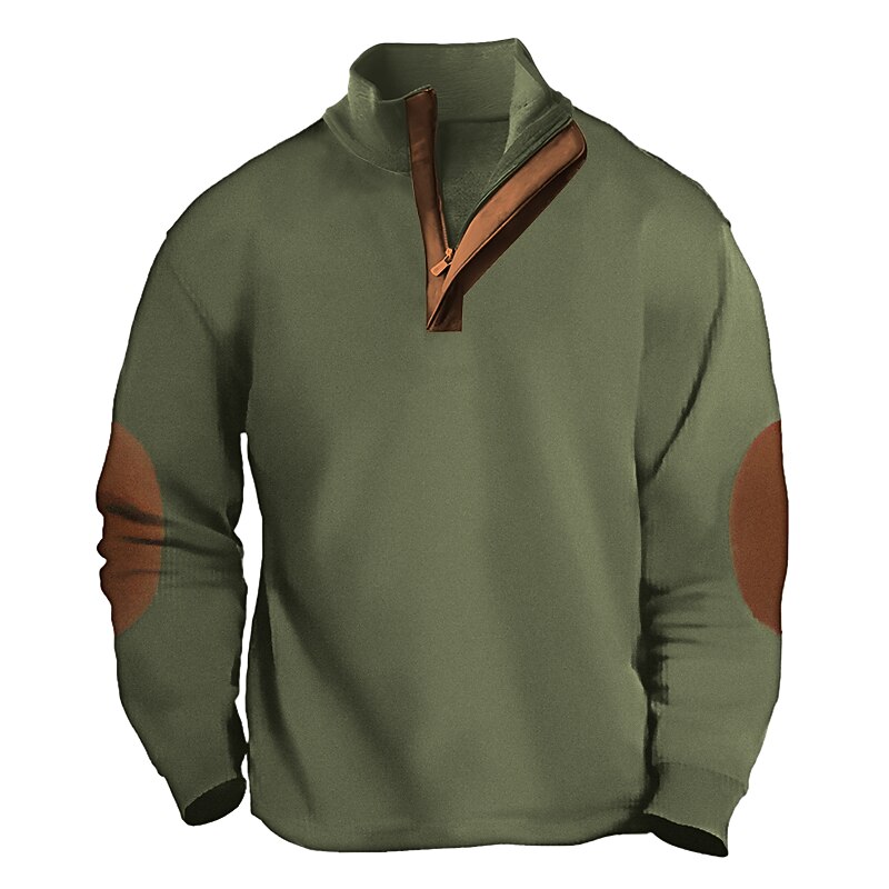 Men's T Shirt Corduroy Shirt Tee Top Long Sleeve Shirt Long Sleeve Quarter Zip Spring &  Fall Color Block Fashion Designer Basic Patchwork Vacation Street Going out Blue khaki Army Green Top Tee for2