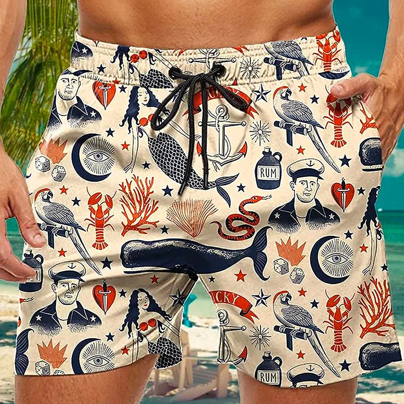 Men's Marine Life Swim Shorts Board Shorts Swimming Trunks Mid Waist Hawaiian Casual Holiday Beach Drawstring with Mesh lining Elastic Waist Designer Clothing Apparel2
