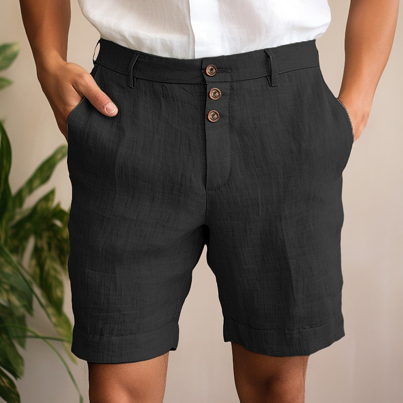 Men's Shorts Linen Shorts Summer Shorts Beach Shorts Buttons Pocket Straight Leg Plain Comfort Breathable Short Casual Daily Holiday Fashion Designer Black White