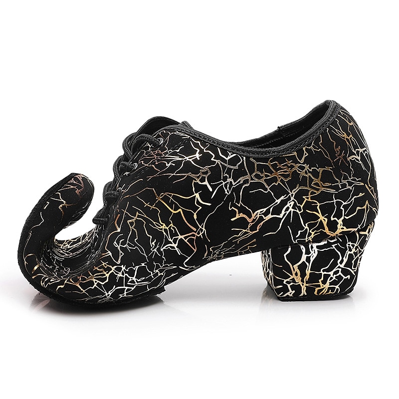 Women's Sparkling Ballroom Dance Shoes with Lace-Up Design and Soft Suede Sole – Comfortable Low Heel Latin Salsa Shoes for Dance Competitions and Parties2