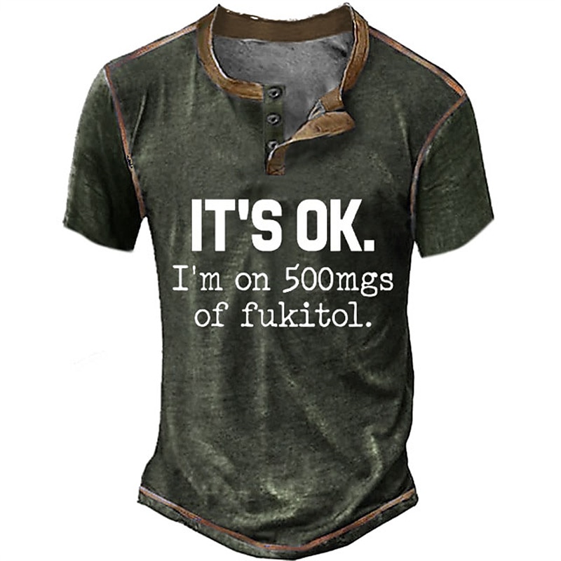 Men's Graphic Letter T Shirt Henley Shirt Short Sleeve 3D Print Fashion Retro Vintage Classic Sports Outdoor Holiday Going out Spring & Summer Black Army Green Dark Blue Coffee Henley Henley T-Shirt3