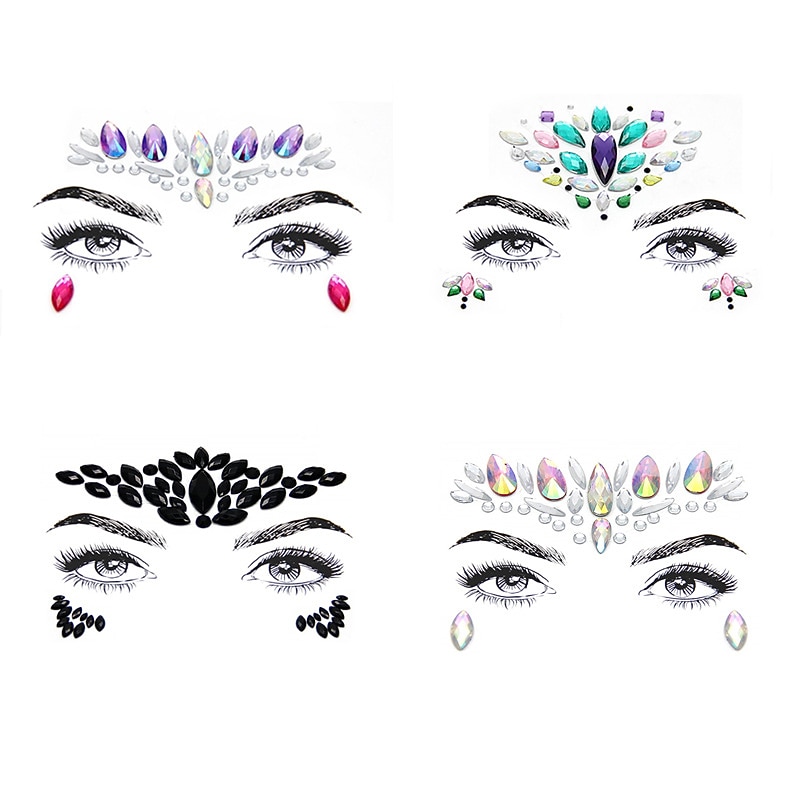 CARNIVAL Facial Tattoo Stickers With Crystal Diamond Stickers Dance Music Water-saving Diamond Face Stickers Decorative Acrylic Diamond Face Stickers2