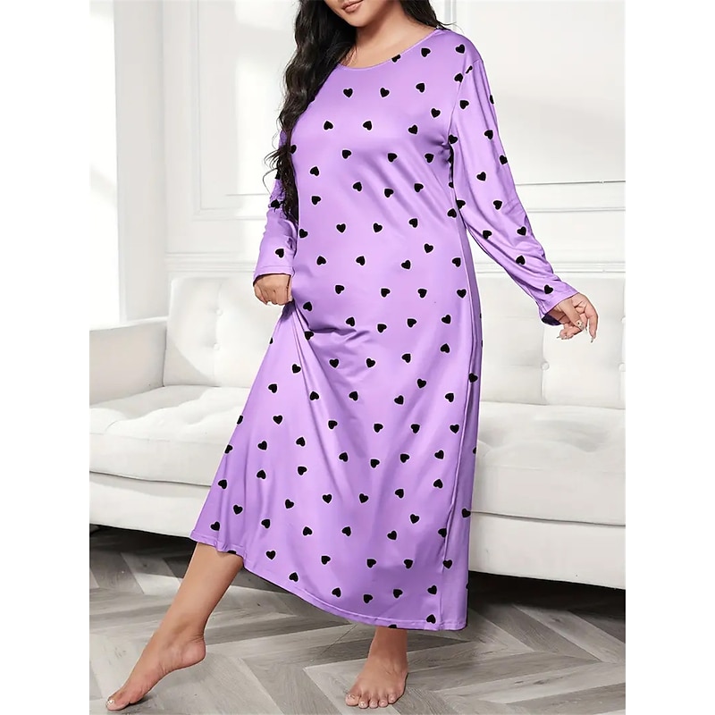 Women's Plus Size Valentine Dress Pajamas Sleepwear Heart Butterfly Fashion Casual Home Bed Comfort Breathable Crew Neck Long Sleeve Spring Home Outfits4