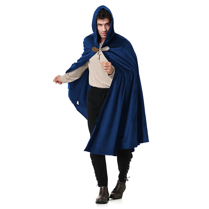 Retro Vintage Medieval Renaissance Cape Hooded Cloak Shawls Viking Ranger Elven Archery Solid Color Fancy Dress Men's Women's Celtic Viking Fantasy Halloween LARP Adults' Shawl All Seasons2