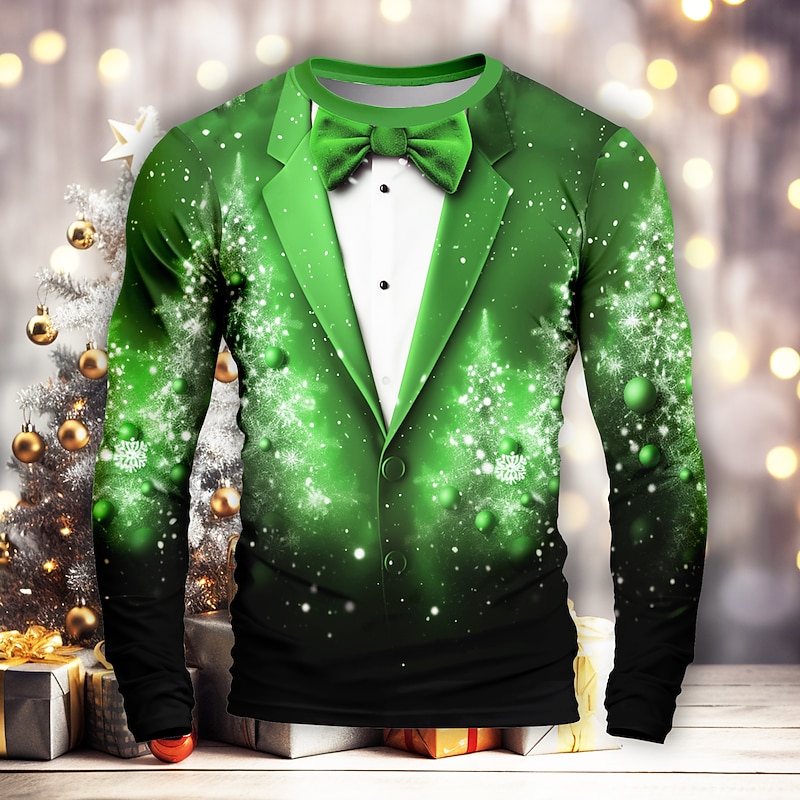 Christmas Men's Snowflake Christmas Costume T Shirt Long Sleeve T shirt 3D Print Crew Neck Shirt Merry and Bright Party Casual Holiday Yellow Red Purple Spring &  Fall Clothing Apparel Normal S M L4