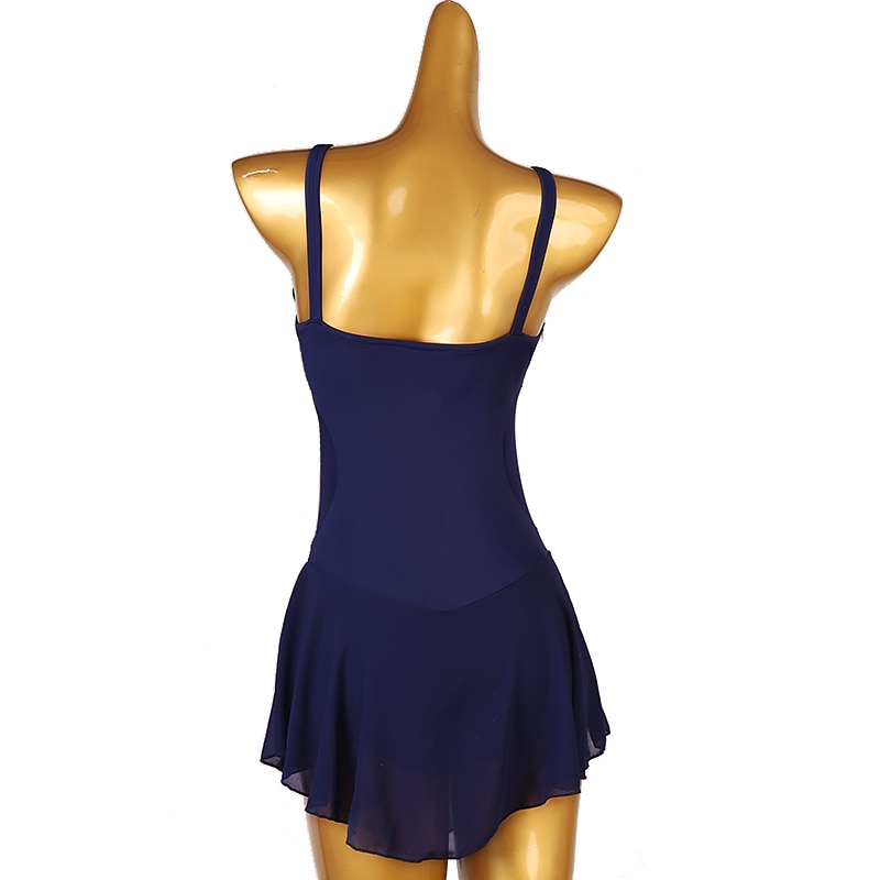 Figure Skating Dress Women's Girls' Ice Skating Dress Dark Navy Patchwork Open Back Mesh High Elasticity Training Competition Skating Wear Classic Sleeveless Ice Skating Figure Skating4
