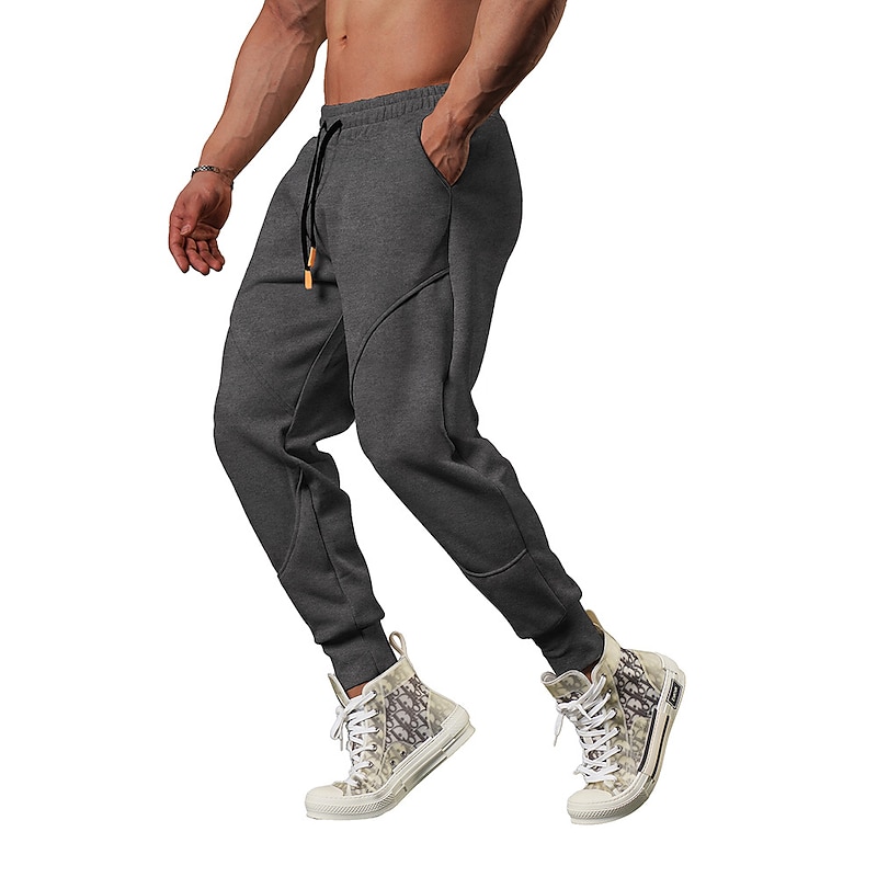 Men's Fleece Pants Joggers Track Pants Outdoor Athleisure Daily Sports Quick Dry Soft Comfortable Drawstring Elastic Waist Plain Full Length Fashion Casual Activewear Black Dark Grey Micro-elastic