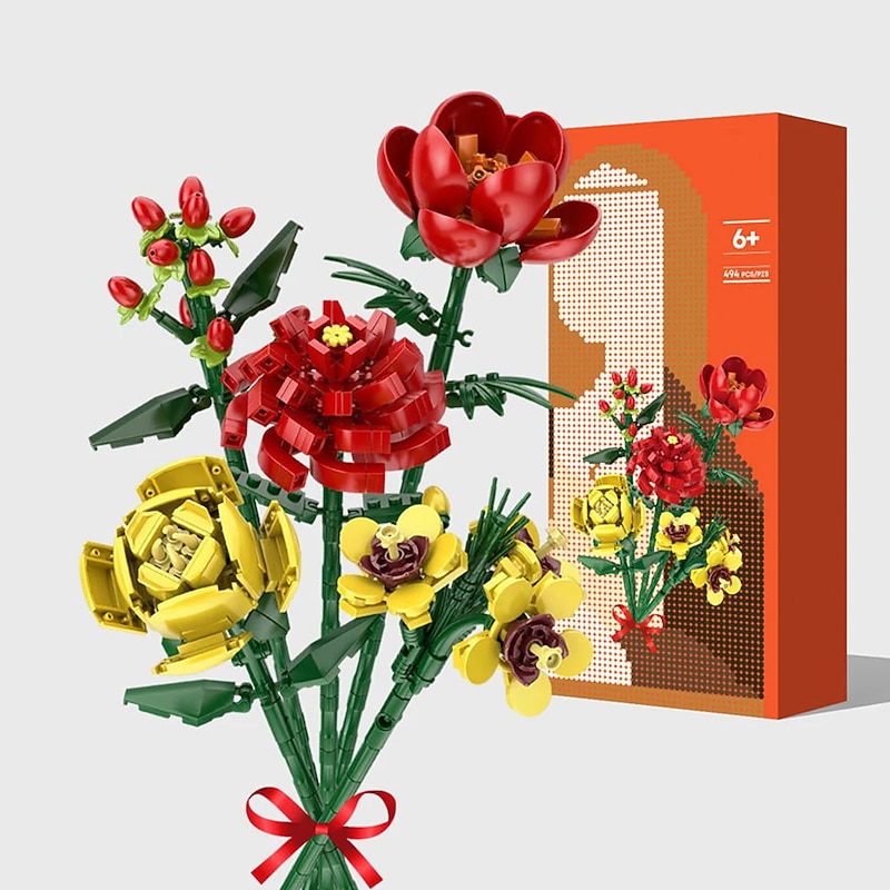 Women's Day Gifts Flower Rose Bouquet Building Kit with Cover Display Box Diy Flower Botanical Collection Building Blocks Bricks Desk Home Mother's Day Gifts for MoM2