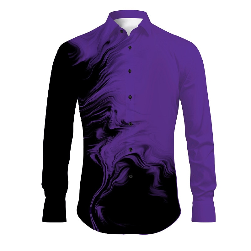 Men's Geometric Pattern Gradual Shirt Button Up Shirt Long Sleeve Abstract Daily Wear Going out Spring Turndown Print Button-Down White Burgundy Purple Khaki Gray4