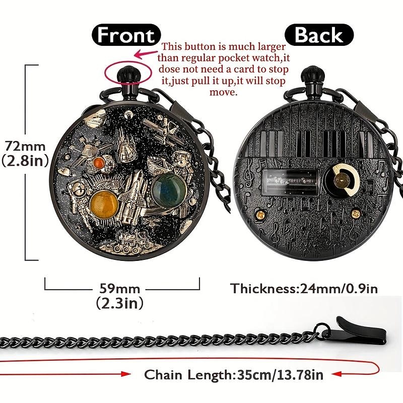 Space Series Music Pocket Watch Men with Chain Retro Vintage Fashion Clock Women Music Necklace Watches Unique Couples Collectibles Gift2