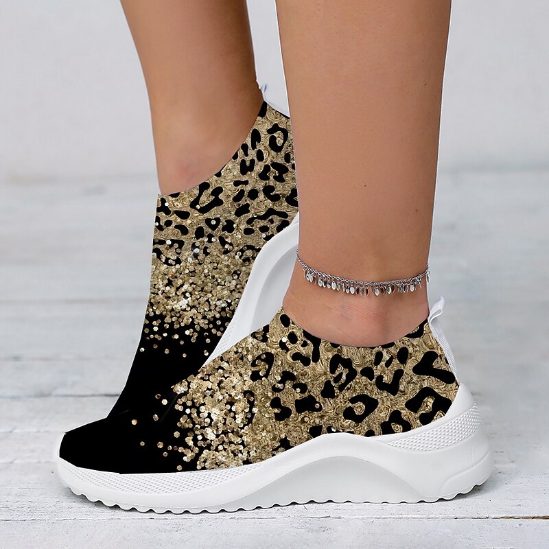Women's Leopard Print Slip-On Sneakers - Casual Chunky Platform Shoes with Lightweight Sole for Daily Wear and Walking3