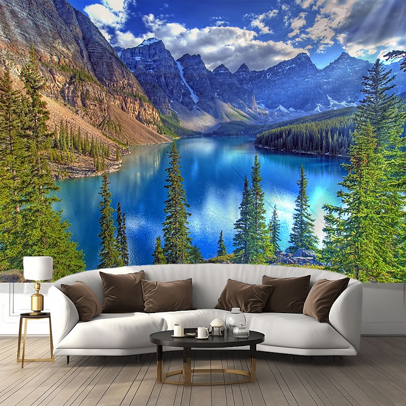 Landscape Mountain Valley Hanging Tapestry Wall Art Large Tapestry Mural Decor Photograph Backdrop Blanket Curtain Home Bedroom Living Room Decoration2