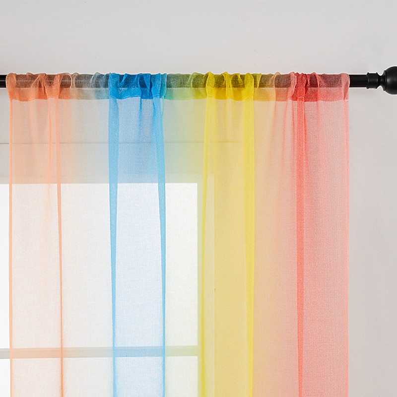 June Pride Month LGBT Rainbow Semi Sheer Curtain Teenage Girls Bedroom Curtains Set Window Panel Voiles Drape for Girls Room/Kids Room/Nursery/Living Room 1 Panel2