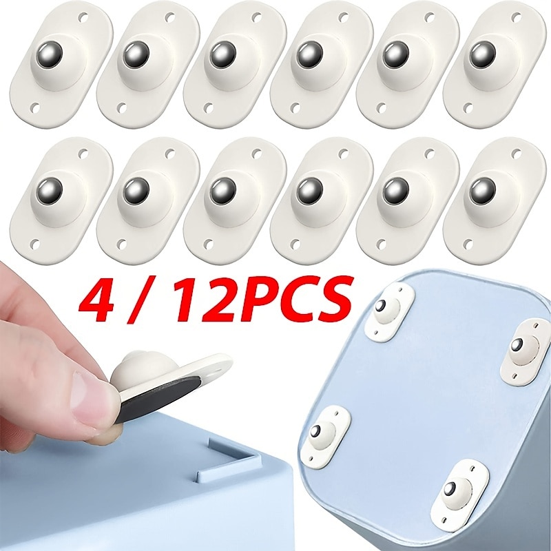 4/12pcs Self-Adhesive Caster Wheels Mini Swivel Wheels Stainless Steel Paste Universal Wheel 360 Degree Rotation Sticky Pulley For Bins Bottom Storage Box Furniture Trash Can