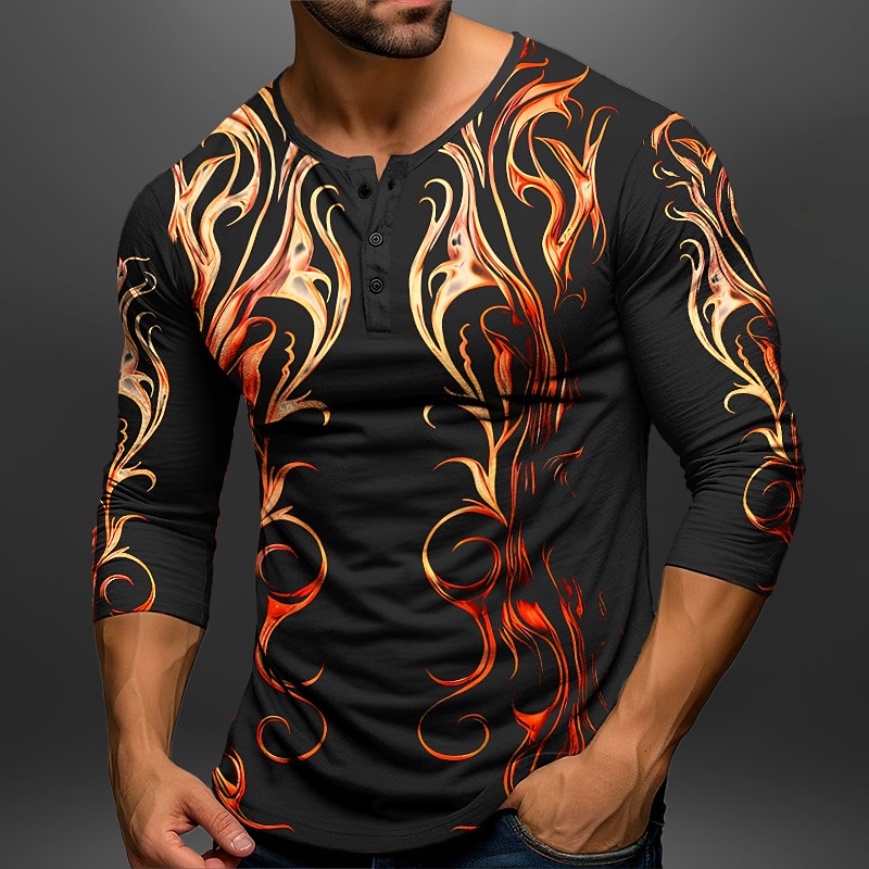 Men's Graphic Abstract Viking Henley Shirt Long Sleeve 3D Print Fashion Daily Casual Casual Holiday Going out Spring &  Fall Blue Purple Orange Dark Blue Henley Henley T-Shirt2
